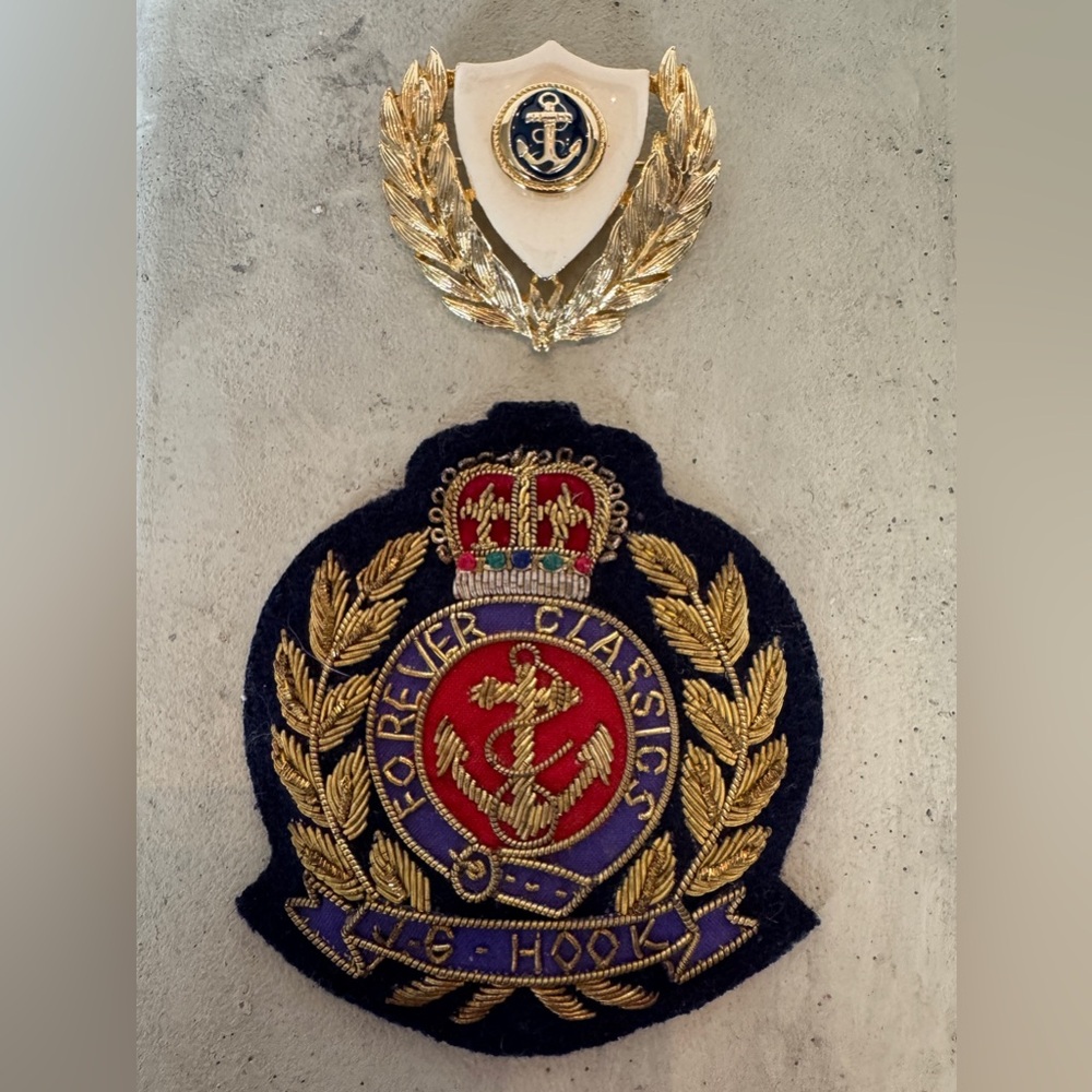 Vintage Nautical Crest Set – Bullion Patch‎ & Anchor Brooch